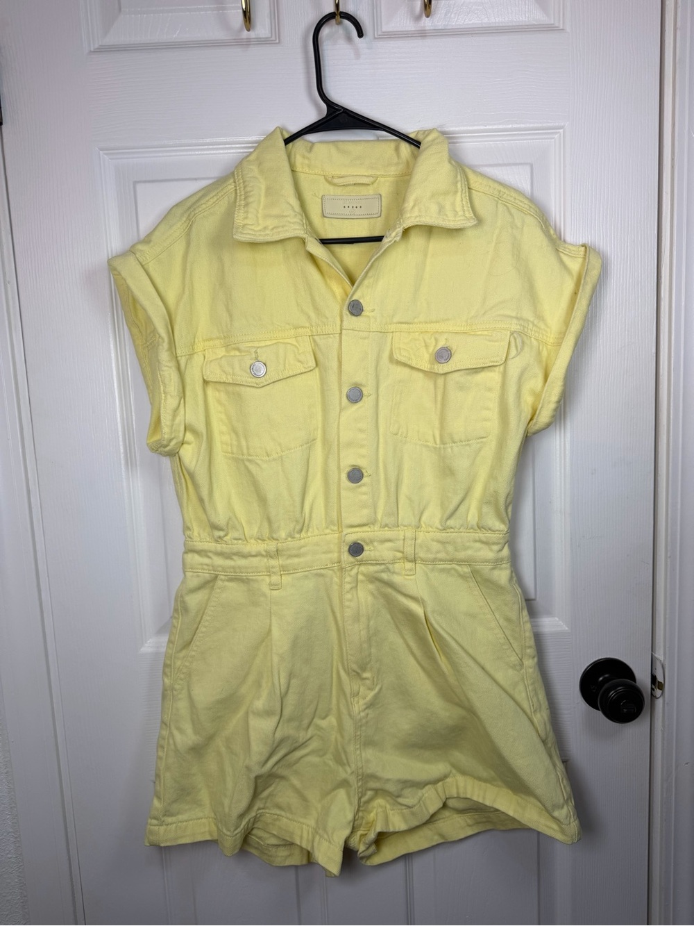 Blank NYC Yellow Short-Sleeve Denim Romper